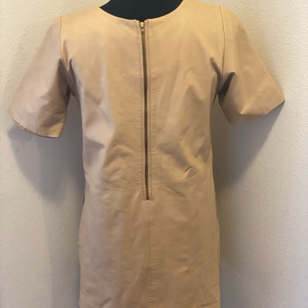 Topshop Tan Genuine Leather Shift Dress Beige Size 8 - Picture 4 of 8